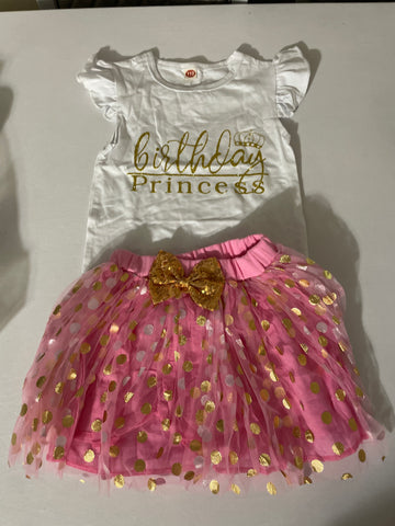 Birthday Princess Outfit - Pink White Gold Baby Girl Celebration