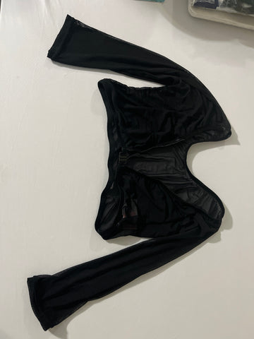 Sleevey Wonders Black Mesh Long Sleeve Crop Top