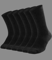 Unisex Cushioned Crew Athletic Socks - Black 6 Pairs Size 9-11