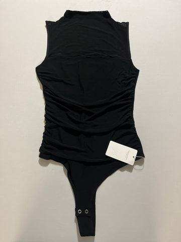 Black Mock Neck Sleeveless Mesh Bodysuit - Size Small REORIA