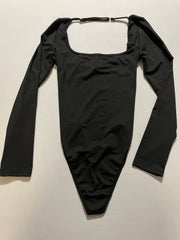 Women's Black Bodysuit - Solid Front Backless Thong Size Small