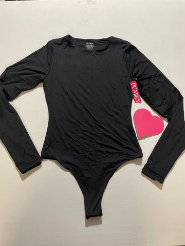 PUMIEY Women's Crew Neck Long Sleeve Bodysuit - Size Small Black