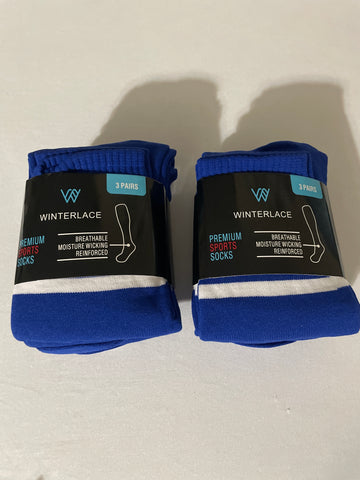 Winterlace Kids Soccer Socks 6-Pack - Youth Knee High Striped Blue
