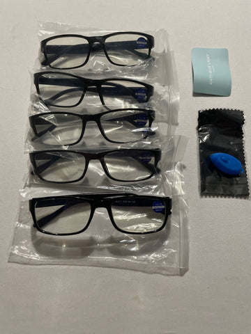 Professional Reading Glasses +1.75 Black 5-Pack - Blue Light Protection