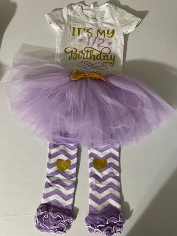 It's My 1/2 Birthday Outfit - Purple White Gold Baby Celebration