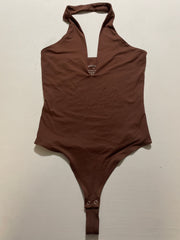 REORIA Women's Halter Top Bodysuit - V Neck Backless Size Small