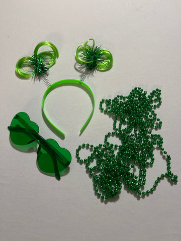 Fun Party Costume Accessories Set - Green Heart Glasses & Pom Pom Headband