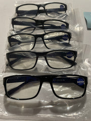 Professional Reading Glasses +1.75 Black 5-Pack - Blue Light Protection