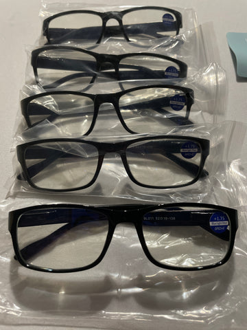 Professional Reading Glasses +1.75 Black 5-Pack - Blue Light Protection