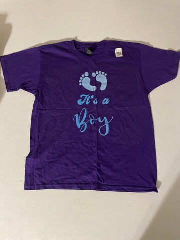 Kids Purple T-Shirt 'It's a Boy' with Blue Writing - Size Medium