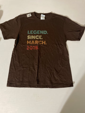 Kids Brown T-Shirt 'Legend Since March 2018' - Size Medium