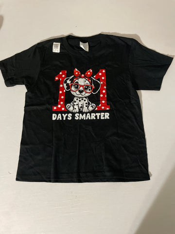 Kids Black T-Shirt '101 Days Smarter' - Size Small