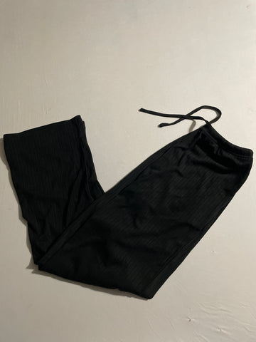 Women's Black Ribbed Stretchy Pants - Size Small Comfortable Fit