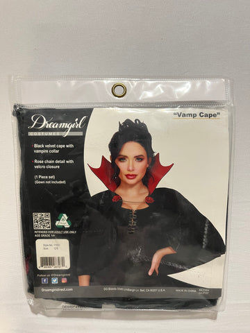 Black Velvet Vampire Cape - Gothic Costume with Rose Chain Detail