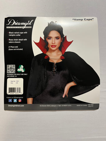 Black Velvet Vampire Cape - Gothic Costume with Rose Chain Detail