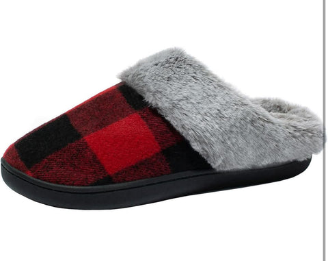 Women's Buffalo Plaid Slippers - Memory Foam Size 10-11
